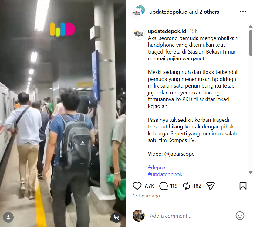 Jujur Banget! Pemuda Bekasi Balikin HP Penemu di Tengah Tragedi Kereta, Netizen: Respect!